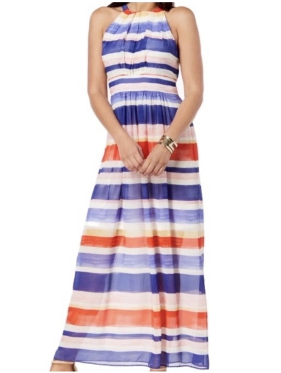 Vince Camuto Maxi Dress Blue Red White Pink Striped Lined Nwt Size 6